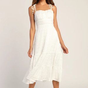 XL Lulus Sparkling Scene White Metallic Striped Tie-Strap Midi Dress